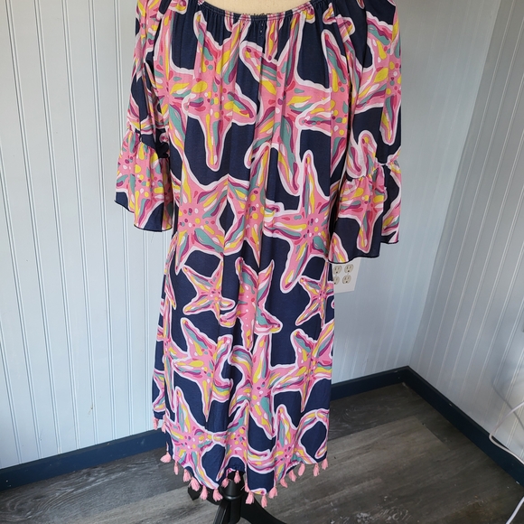 Simply Southern Pink and Blue Savanna Starfish Tassel Dress XL - Picture 2 of 6